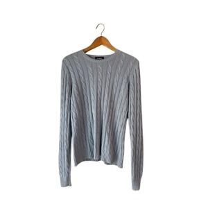 Old Money Silk Cashmere Cable Knit Sweater Studio G Light Blue Preppy Large
